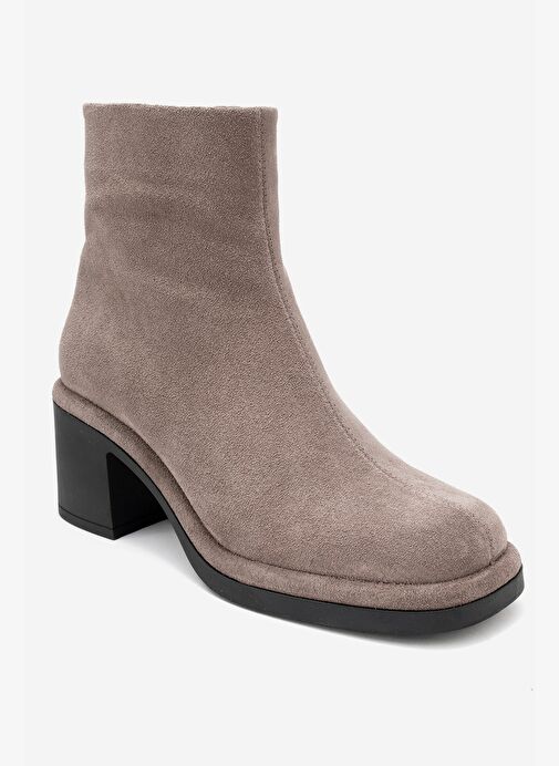 JUNAE Vizon Süet Hakiki Deri Kadın Kalın Topuklu Bot - Görsel 4