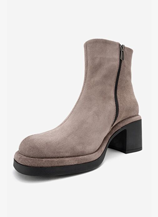 JUNAE Vizon Süet Hakiki Deri Kadın Kalın Topuklu Bot - Görsel 5