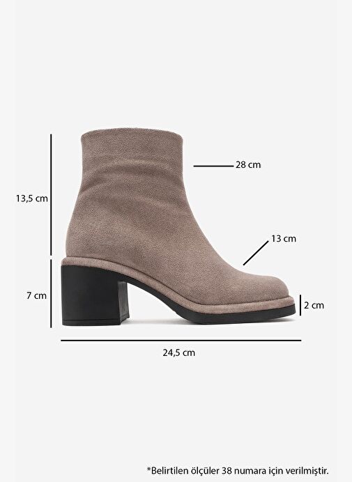 JUNAE Vizon Süet Hakiki Deri Kadın Kalın Topuklu Bot - Görsel 7