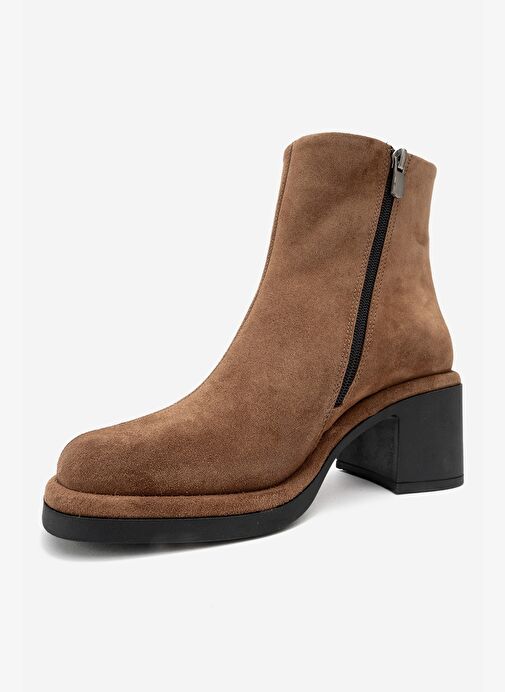 JUNAE Taba Süet Hakiki Deri Kadın Kalın Topuklu Bot - Görsel 5