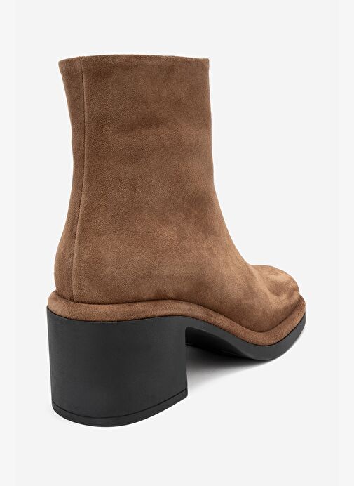 JUNAE Taba Süet Hakiki Deri Kadın Kalın Topuklu Bot - Görsel 6