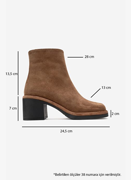 JUNAE Taba Süet Hakiki Deri Kadın Kalın Topuklu Bot - Görsel 7