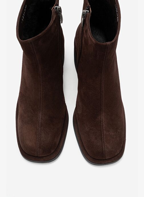 JUNAE Kahverengi Süet Hakiki Deri Kadın Kalın Topuklu Bot - Görsel 3