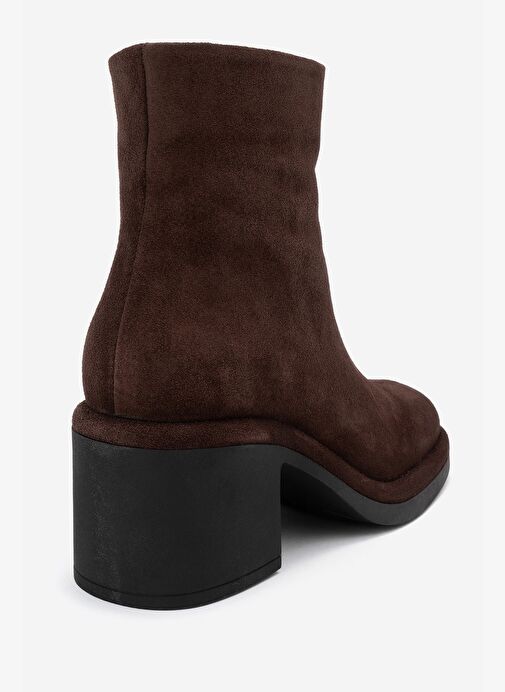 JUNAE Kahverengi Süet Hakiki Deri Kadın Kalın Topuklu Bot - Görsel 6