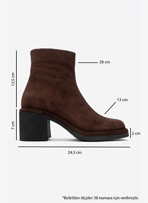 JUNAE Kahverengi Süet Hakiki Deri Kadın Kalın Topuklu Bot - Görsel 7