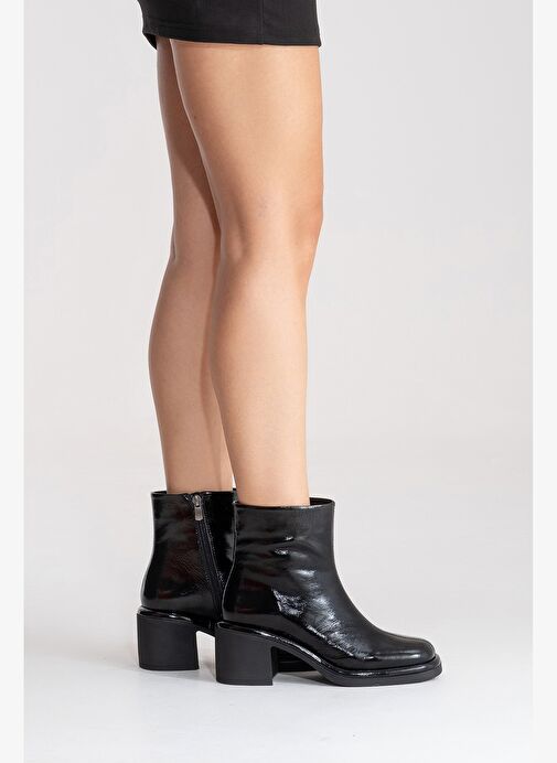 Luvi Shoes Luvi Shoes JUNAE Siyah Rugan Hakiki Deri Kadın Kalın Topuklu Bot Boyner'de! Siyah Rugan - 7. görsel