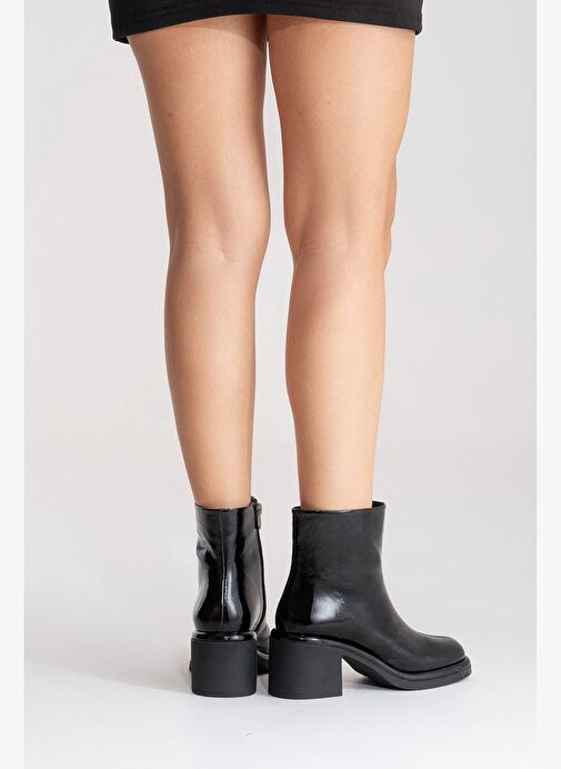 Luvi Shoes Luvi Shoes JUNAE Siyah Rugan Hakiki Deri Kadın Kalın Topuklu Bot Boyner'de! Siyah Rugan - 8. görsel