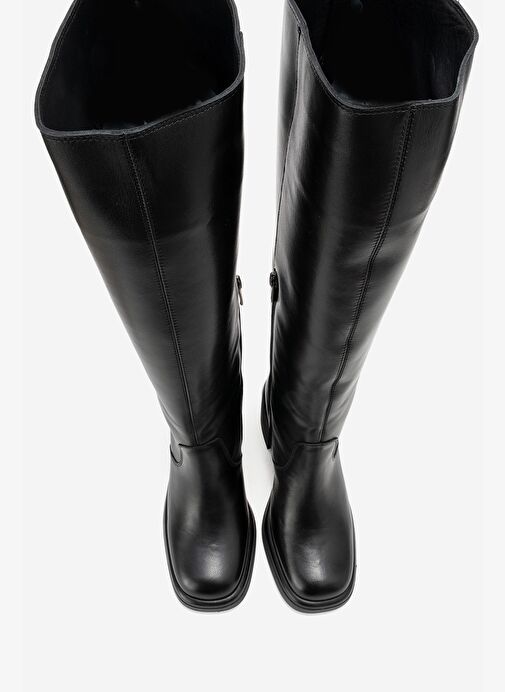 FROS Siyah Cilt Hakiki Deri Kadın Kalın Topuklu Çizme - Görsel 3