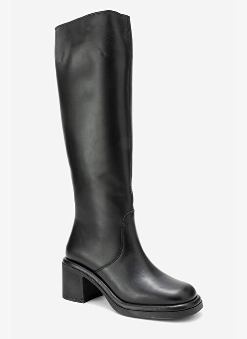 FROS Siyah Cilt Hakiki Deri Kadın Kalın Topuklu Çizme - Görsel 4