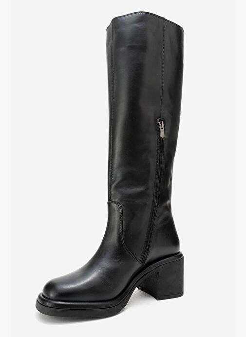 FROS Siyah Cilt Hakiki Deri Kadın Kalın Topuklu Çizme - Görsel 5
