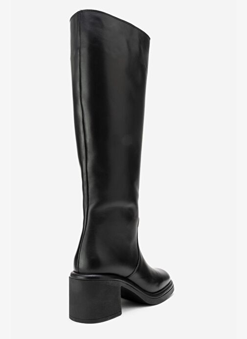 FROS Siyah Cilt Hakiki Deri Kadın Kalın Topuklu Çizme - Görsel 6