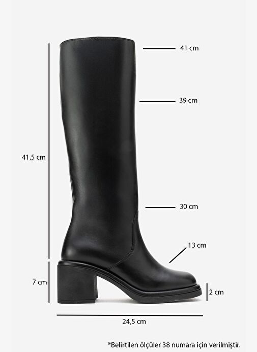 FROS Siyah Cilt Hakiki Deri Kadın Kalın Topuklu Çizme - Görsel 7