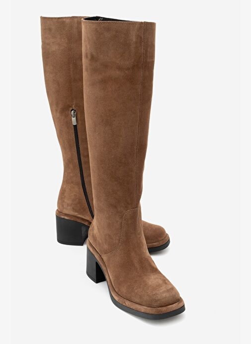 FROS Taba Süet Hakiki Deri Kadın Kalın Topuklu Çizme - Görsel 2