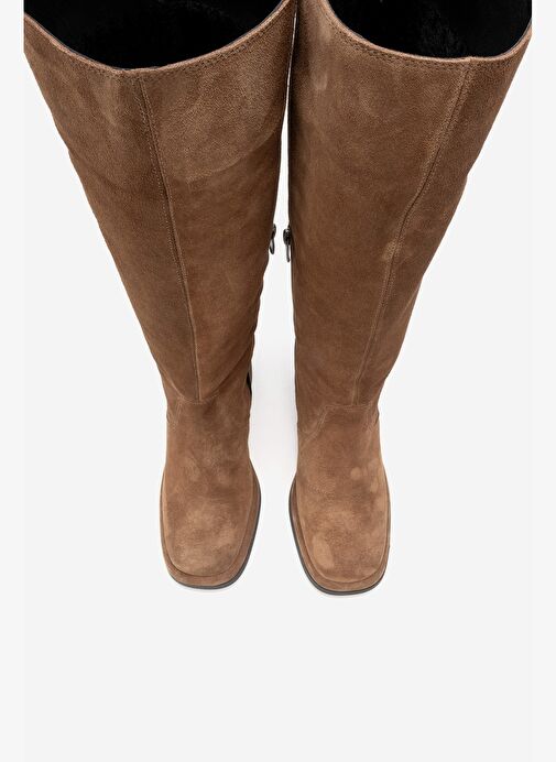 FROS Taba Süet Hakiki Deri Kadın Kalın Topuklu Çizme - Görsel 3
