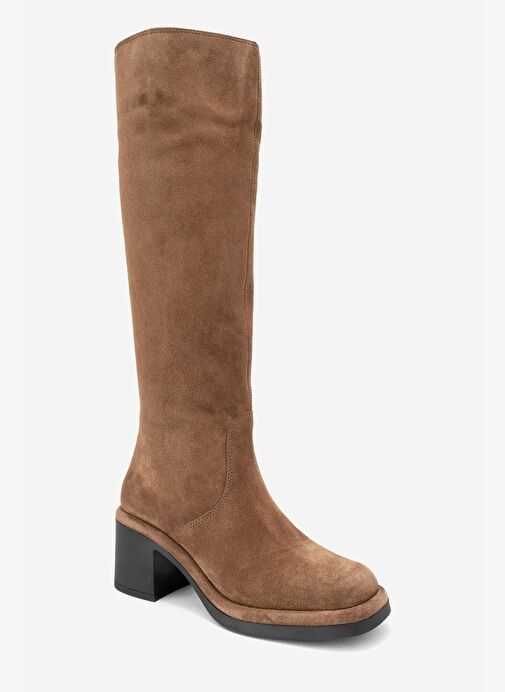 FROS Taba Süet Hakiki Deri Kadın Kalın Topuklu Çizme - Görsel 4