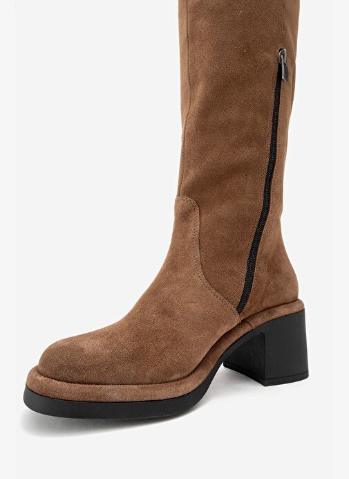 FROS Taba Süet Hakiki Deri Kadın Kalın Topuklu Çizme - Görsel 5