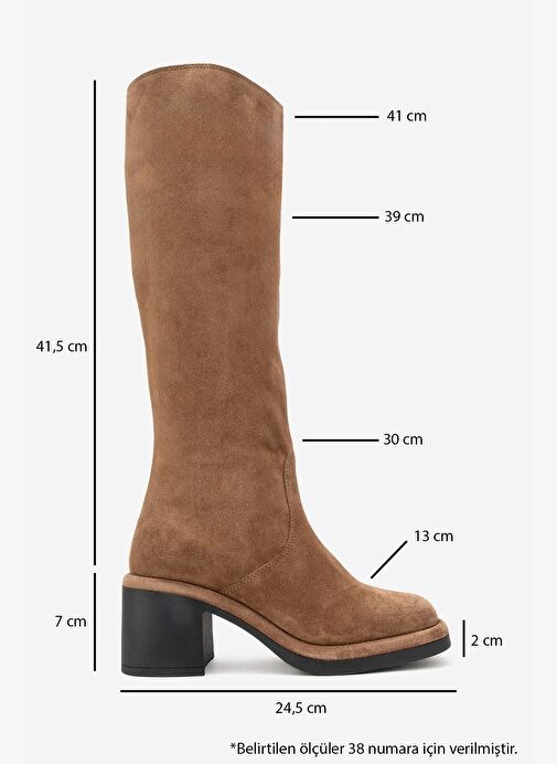FROS Taba Süet Hakiki Deri Kadın Kalın Topuklu Çizme - Görsel 7