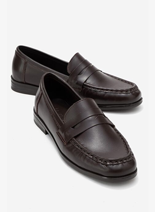 VALIA Kahverengi Cilt Hakiki Deri Kadın Loafer Ayakkabı - Görsel 2