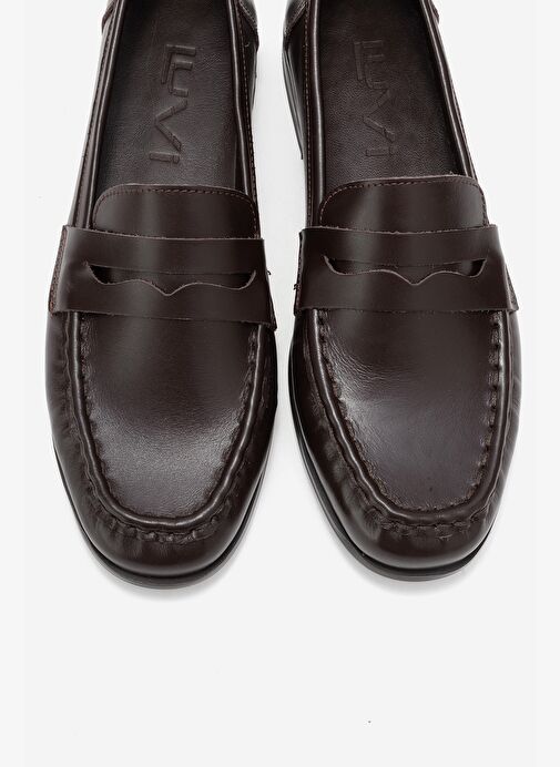 VALIA Kahverengi Cilt Hakiki Deri Kadın Loafer Ayakkabı - Görsel 3