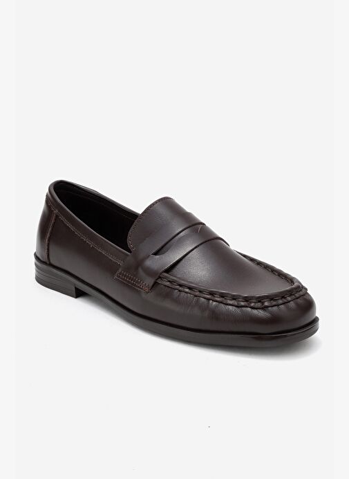 VALIA Kahverengi Cilt Hakiki Deri Kadın Loafer Ayakkabı - Görsel 4