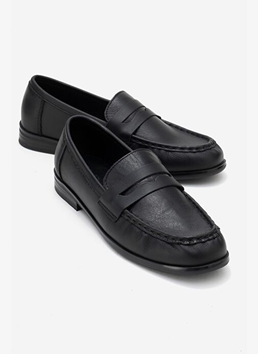VALIA Siyah Cilt Hakiki Deri Kadın Loafer Ayakkabı - Görsel 2