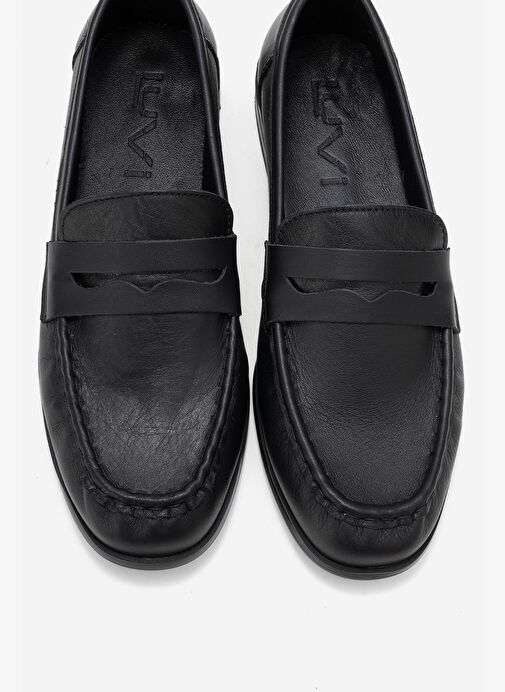 VALIA Siyah Cilt Hakiki Deri Kadın Loafer Ayakkabı - Görsel 3