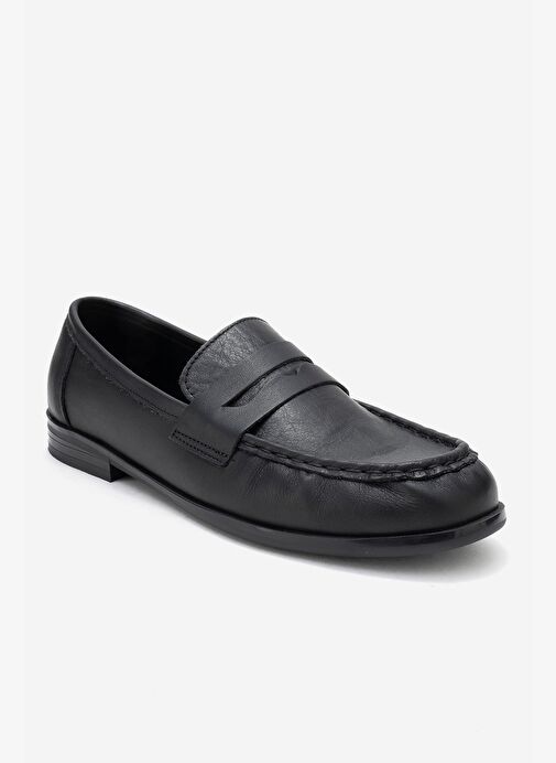 VALIA Siyah Cilt Hakiki Deri Kadın Loafer Ayakkabı - Görsel 4