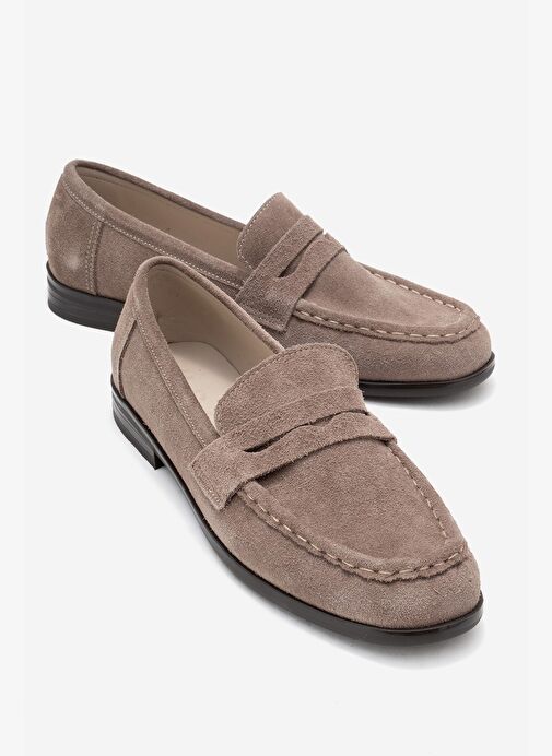 VALIA Vizon Süet Hakiki Deri Kadın Loafer Ayakkabı - Görsel 2
