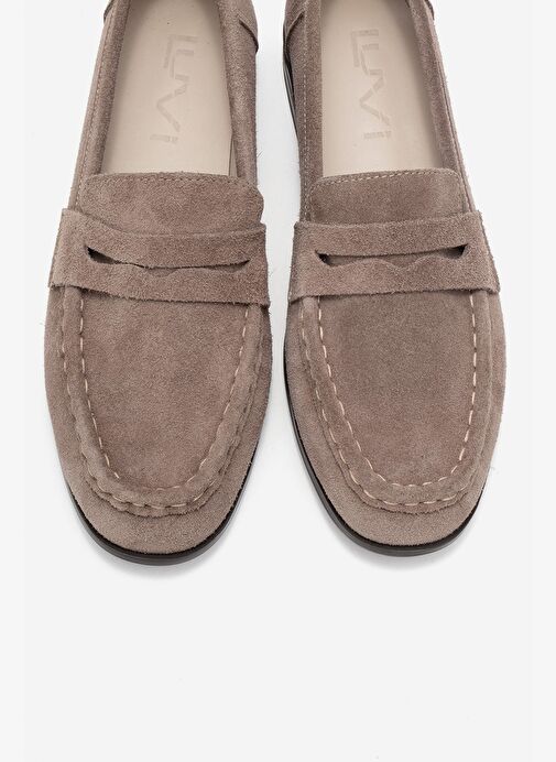 VALIA Vizon Süet Hakiki Deri Kadın Loafer Ayakkabı - Görsel 3