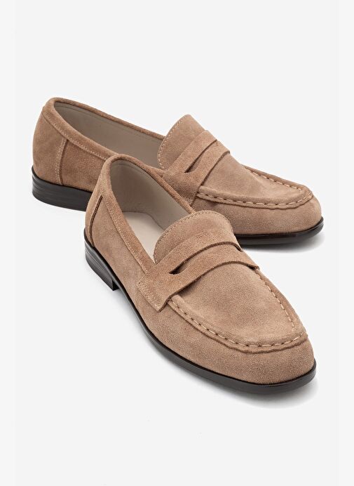 VALIA Toprak Süet Hakiki Deri Kadın Loafer Ayakkabı - Görsel 2