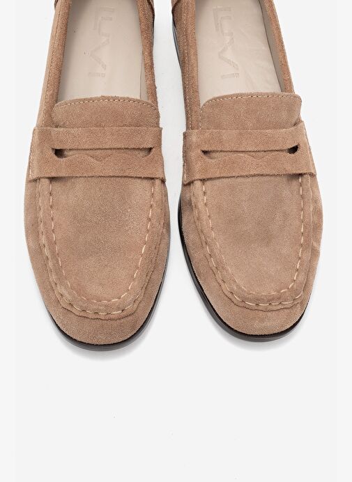 VALIA Toprak Süet Hakiki Deri Kadın Loafer Ayakkabı - Görsel 3