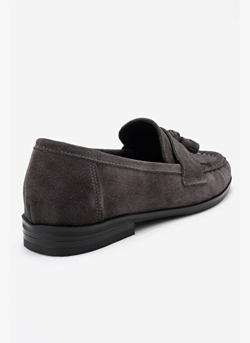LUPEN Gri Süet Püsküllü Hakiki Deri Kadın Loafer Ayakkabı - Görsel 6