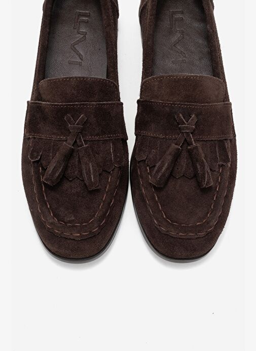 LUPEN Kahverengi Süet Püsküllü Hakiki Deri Kadın Loafer Ayakkabı - Görsel 3