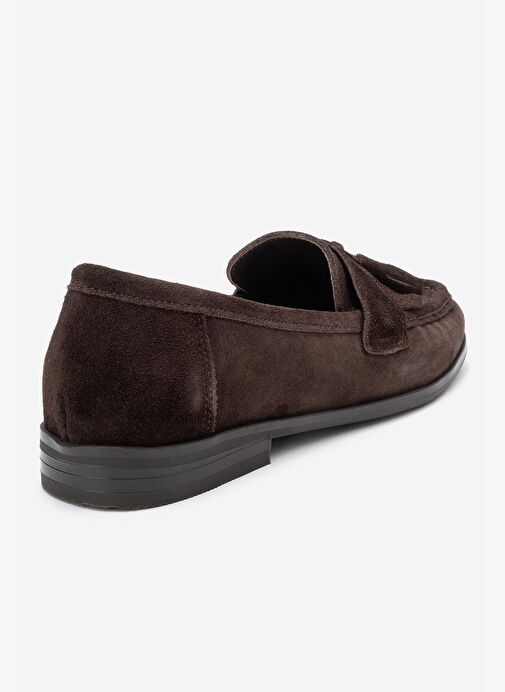 LUPEN Kahverengi Süet Püsküllü Hakiki Deri Kadın Loafer Ayakkabı - Görsel 6