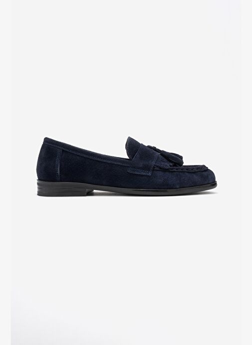 LUPEN Lacivert Süet Püsküllü Hakiki Deri Kadın Loafer Ayakkabı - Görsel 7