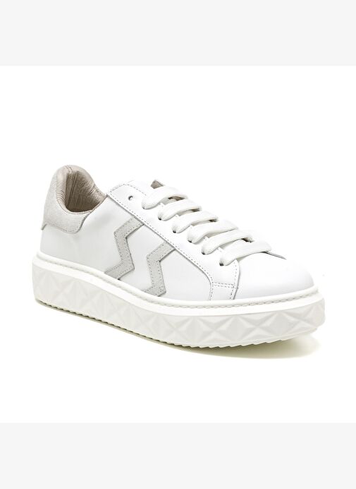 Kadın Sneaker ( Günlük) MAR-25Y-209-8825 John May Beyaz-Bej Süet - Görsel 2