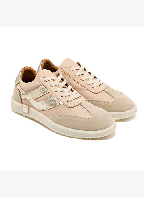 Kadın Sneaker ( Günlük) RC-25Y-055-M2004 John May Bej Süet-Beyaz Cilt-Gold - Görsel 4