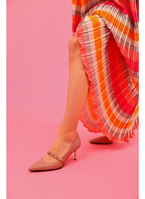 Veruca Gerçek Deri Kadın Topuklu Ayakkabı Pudra - Görsel 8