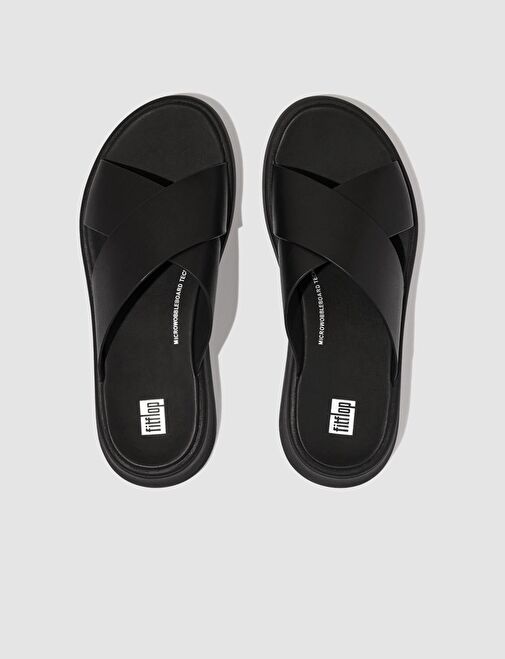 FitFlop F-MODE FW5 Hakiki Deri Siyah Kadın Çapraz Bantlı Terlik - Görsel 3