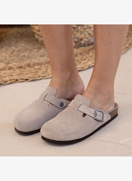 Kadın Terlik RIVA G105495 Genuins Velour Taupe - Görsel 5