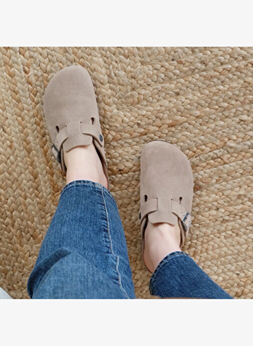 Kadın Terlik RIVA G105495 Genuins Velour Taupe - Görsel 6