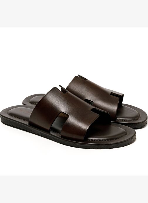 Erkek Terlik M7805 The Sandals Factory LEATHER UPPER Dark Brown - Görsel 4