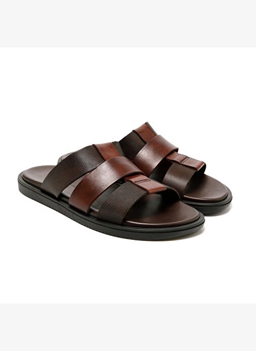 Erkek Terlik M6857 The Sandals Factory LEATHER UPPER Dark Brown - Görsel 4