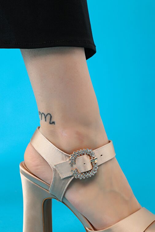 Jasmine Kadın Platform Topuklu Ayakkabı Bej Saten - Görsel 3