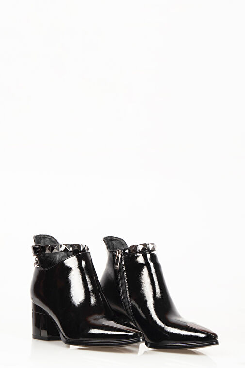 Marlo Fermuarlı Topuklu Kadın Bot Siyah Rugan - Görsel 5