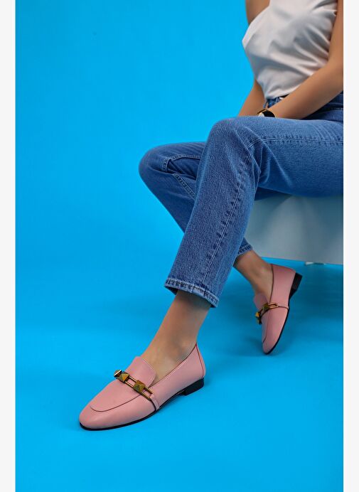 Kalina Gerçek Deri Kadın Loafer Ayakkabı Pudra - Görsel 6