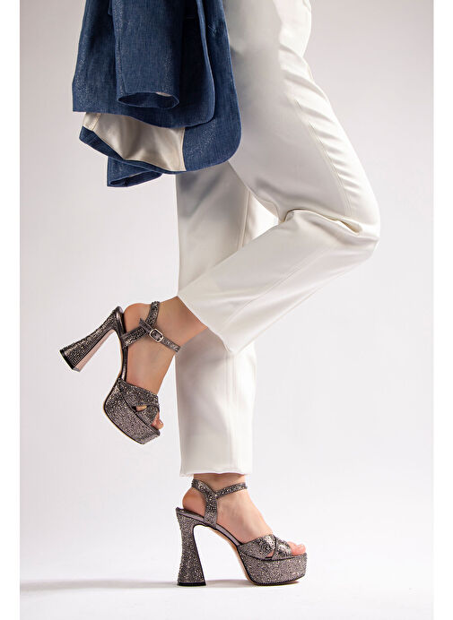 Camelia Kadın Abiye Platform Topuklu Ayakkabı Nikel Taşlı - Görsel 2