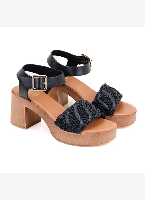 Desa Desa Kadın Siyah Hasır Topuklu Deri Sandalet Boyner'de! Siyah - 2. görsel