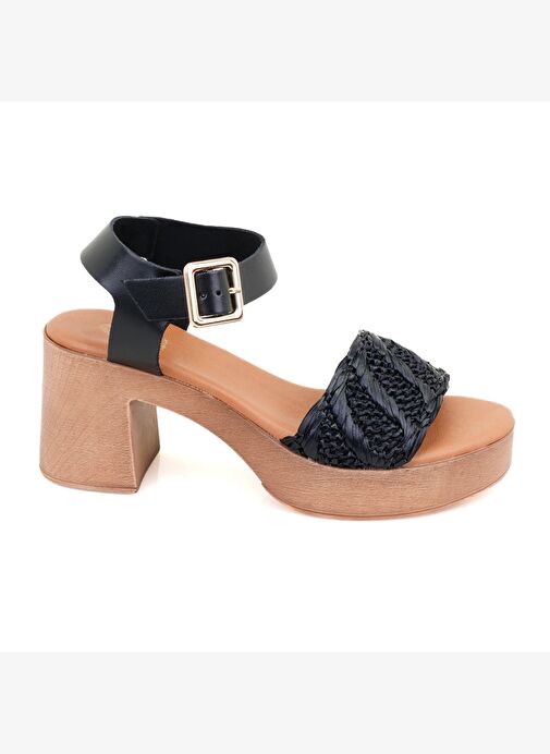 Desa Desa Kadın Siyah Hasır Topuklu Deri Sandalet Boyner'de! Siyah - 3. görsel