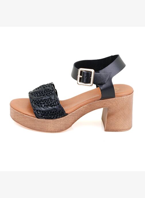 Desa Desa Kadın Siyah Hasır Topuklu Deri Sandalet Boyner'de! Siyah - 4. görsel